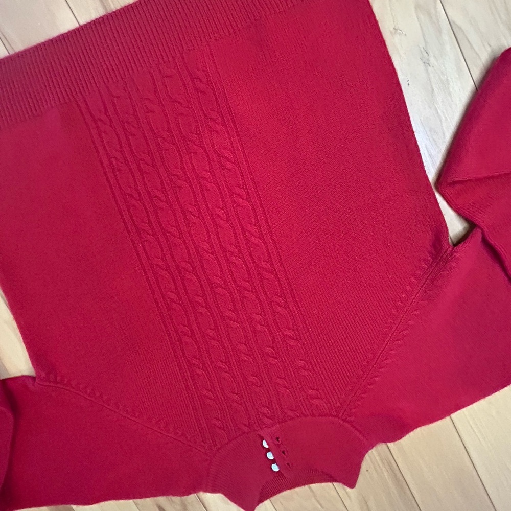 Dressbarn Vibrant Red Knit Sweater w Pearls Vintage Style - Picture 11 of 12